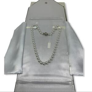 Silver Pearl Necklace Silver Crystal Ball Clasp Wedding Bride Classic Sparkle